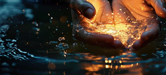 Hands near water — grounded, present, deliberate